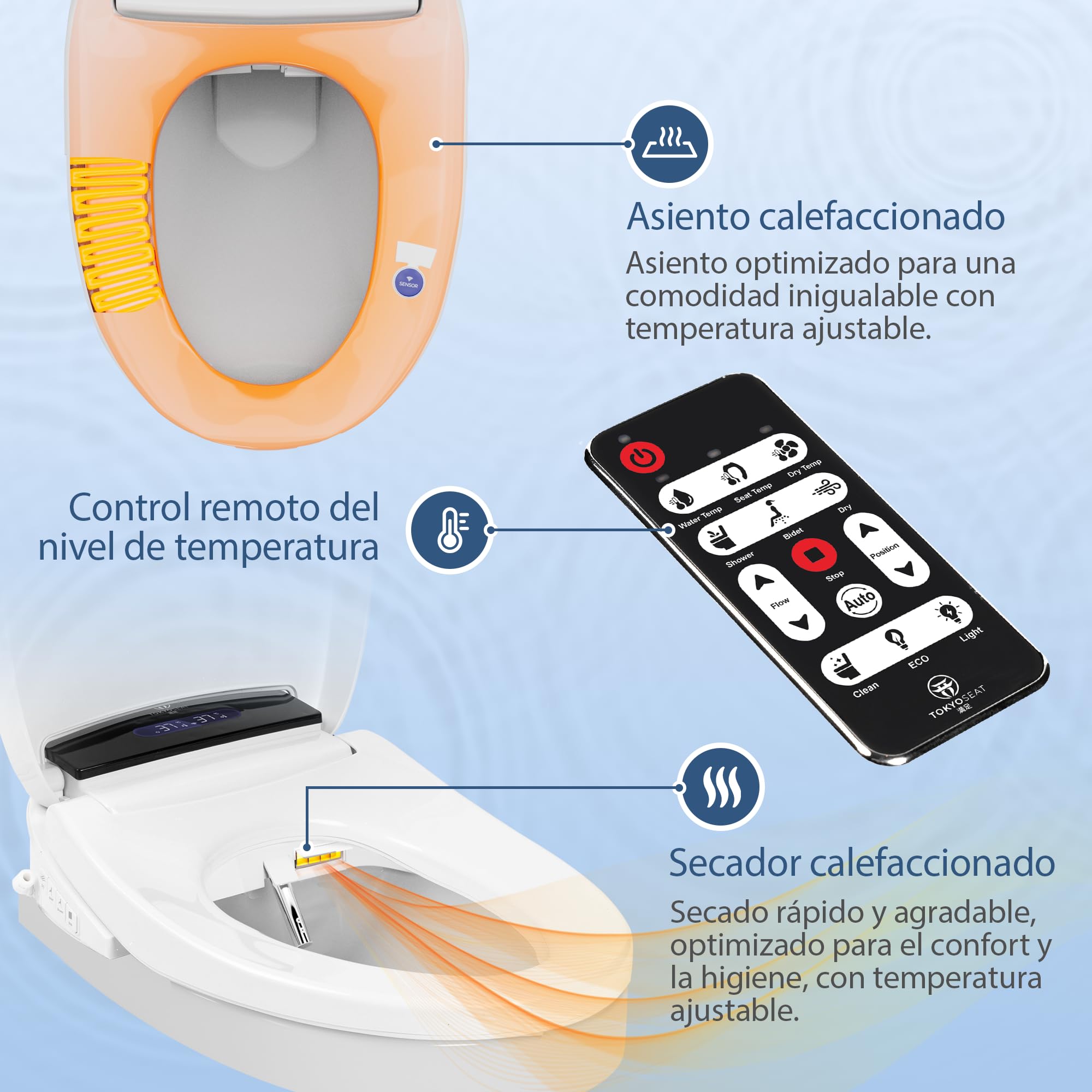 Marca Francesa : Asiento Inodoro Inteligente japones con chorro de agua caliente, Tapa WC Japonesa Calefactable, Baño japonés, Tapa de Vater japonés, Bidet electrico, Confort y Elegancia