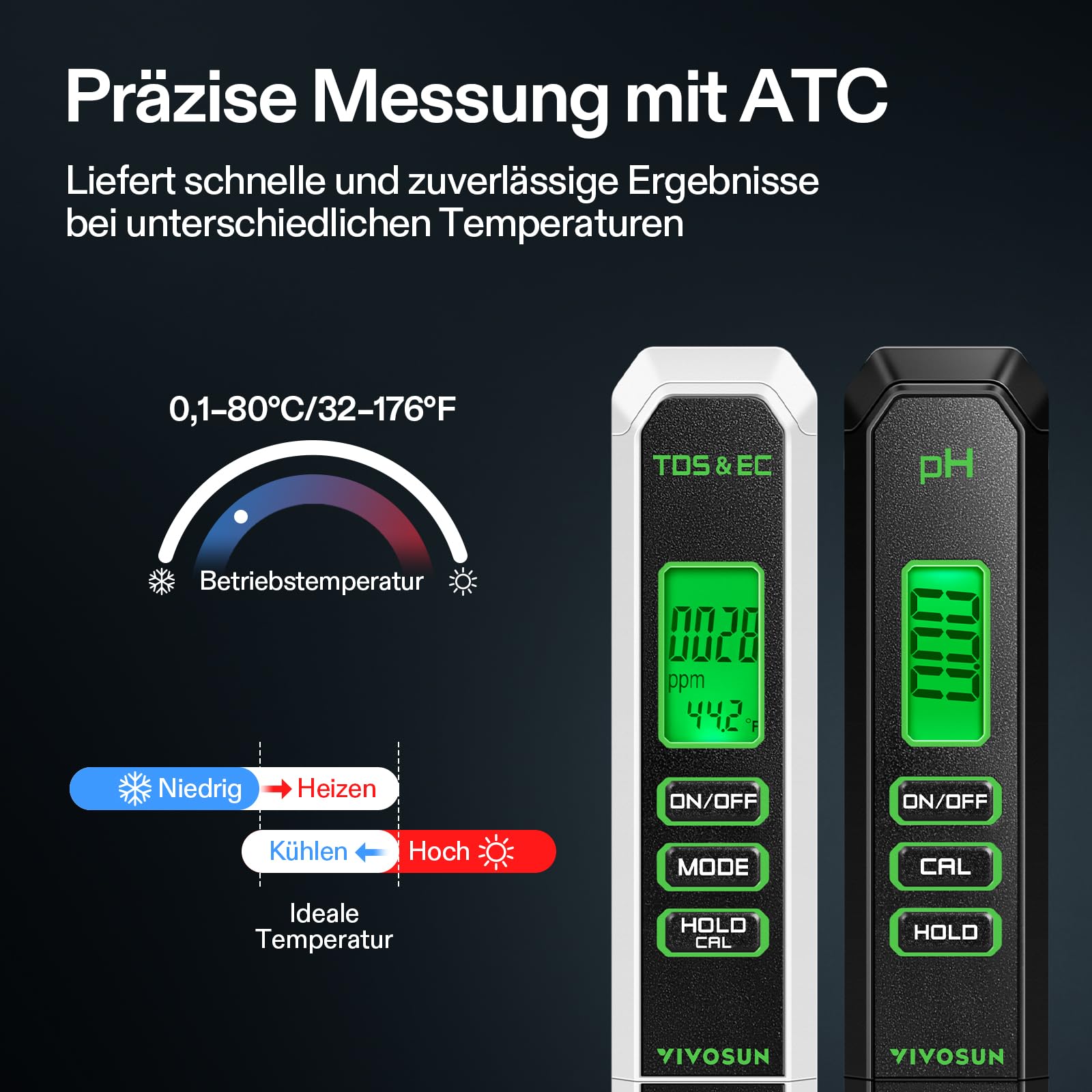 VIVOSUN Digitales pH- und TDS-Messgerät-Kits, 0,01 pH hohe Genauigkeit Stifttyp pH-Messgerät ± 2% Ablesegenauigkeit 3-in-1 TDS EC Temperaturmessgerät für Hydrokultur, Pool und Aquarium, Schwarzweiß,