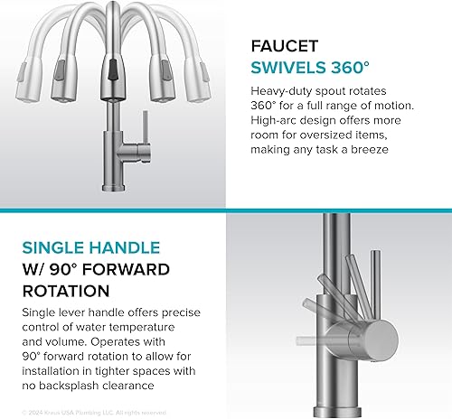 Miniatura 70 de KRAUS Coda KPF-1617BB - Grifo de cocina extraíble de una sola manija estilo comercial de latón cepillado sin manchas Cobrizo cepillado,Acero