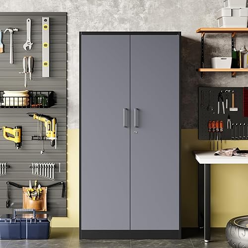 Miniatura 44 de Armario de almacenamiento de metal con ruedas, armario de almacenamiento con cerradura de 73 pulgadas con 2 estantes ajustables y 1 cajón para Negro