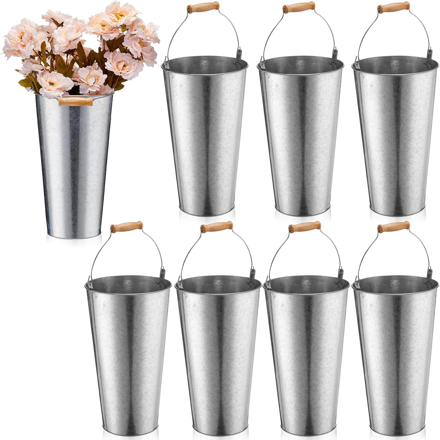 8 Pcs 13.8 Inch Galvanized Tall Metal Vases Farmhouse