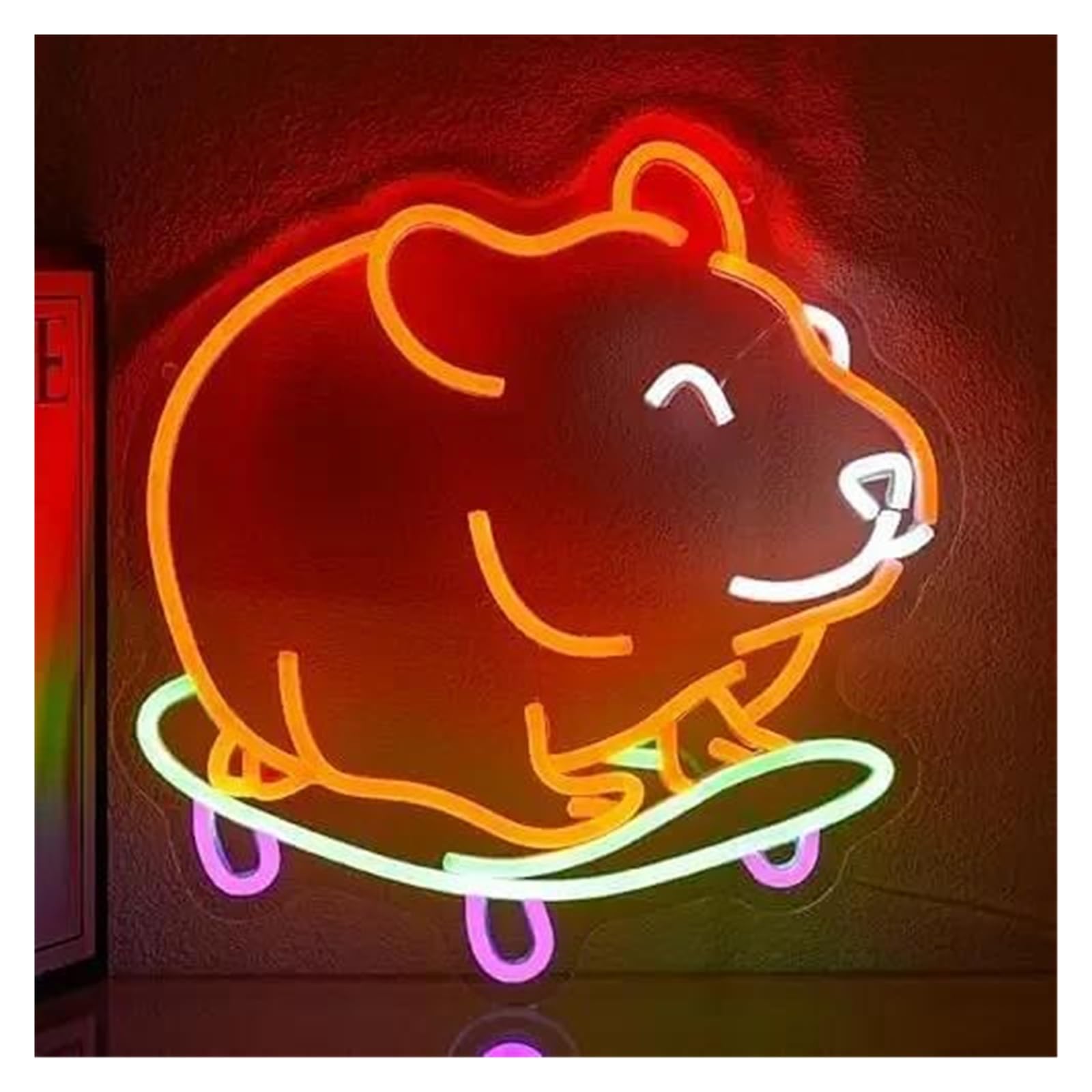 SHOUXI Sign Lamp Orange Hamster Neon Sign for Wall Decor Skateboard for Wedding Birthday 36x33cm