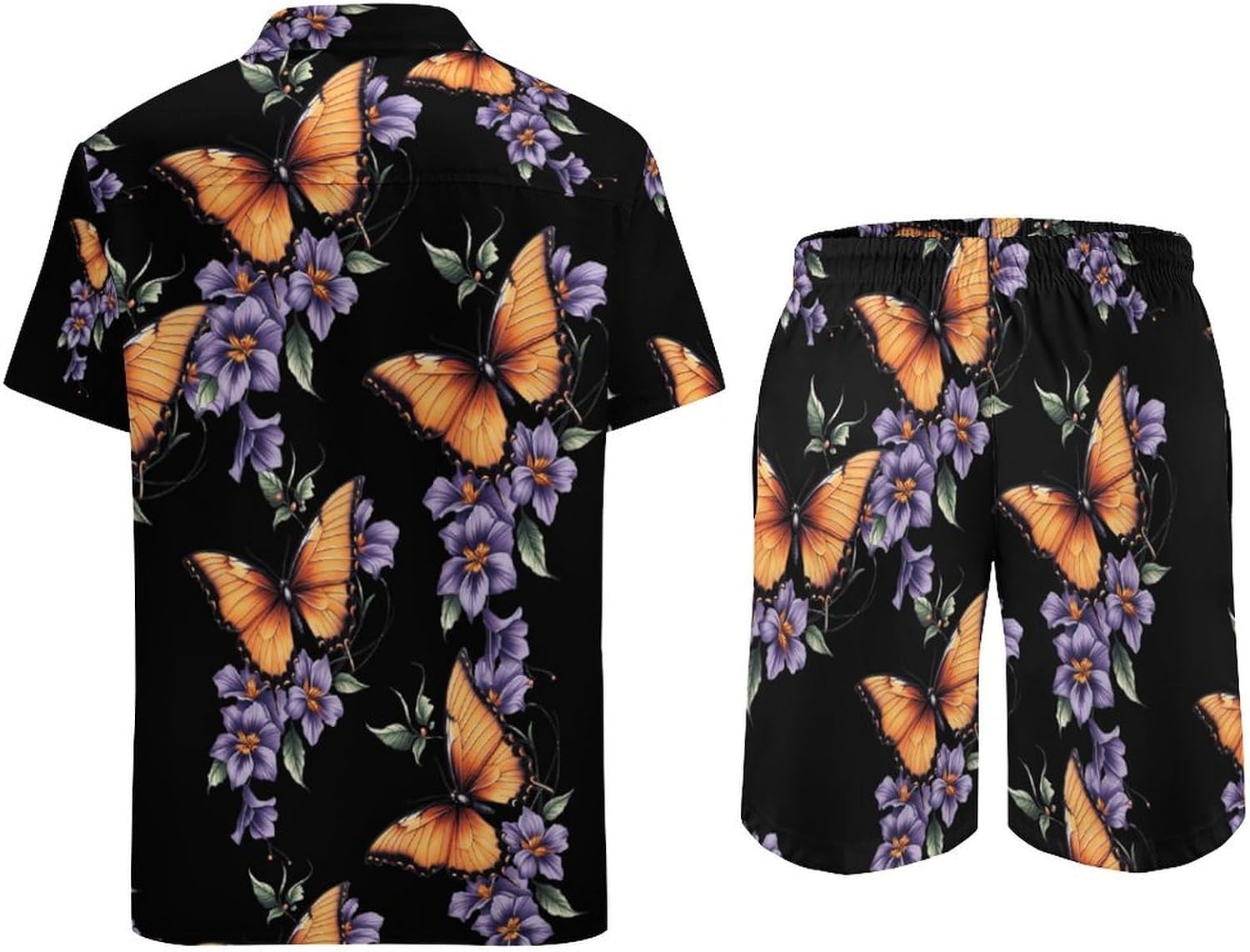 Butterflys Hibiscus Syriacus Flowers Men's Summer Beach 2 Piece Outfits | hawaiian button down shirt and shorts,vacation cruise,mens bathing suit