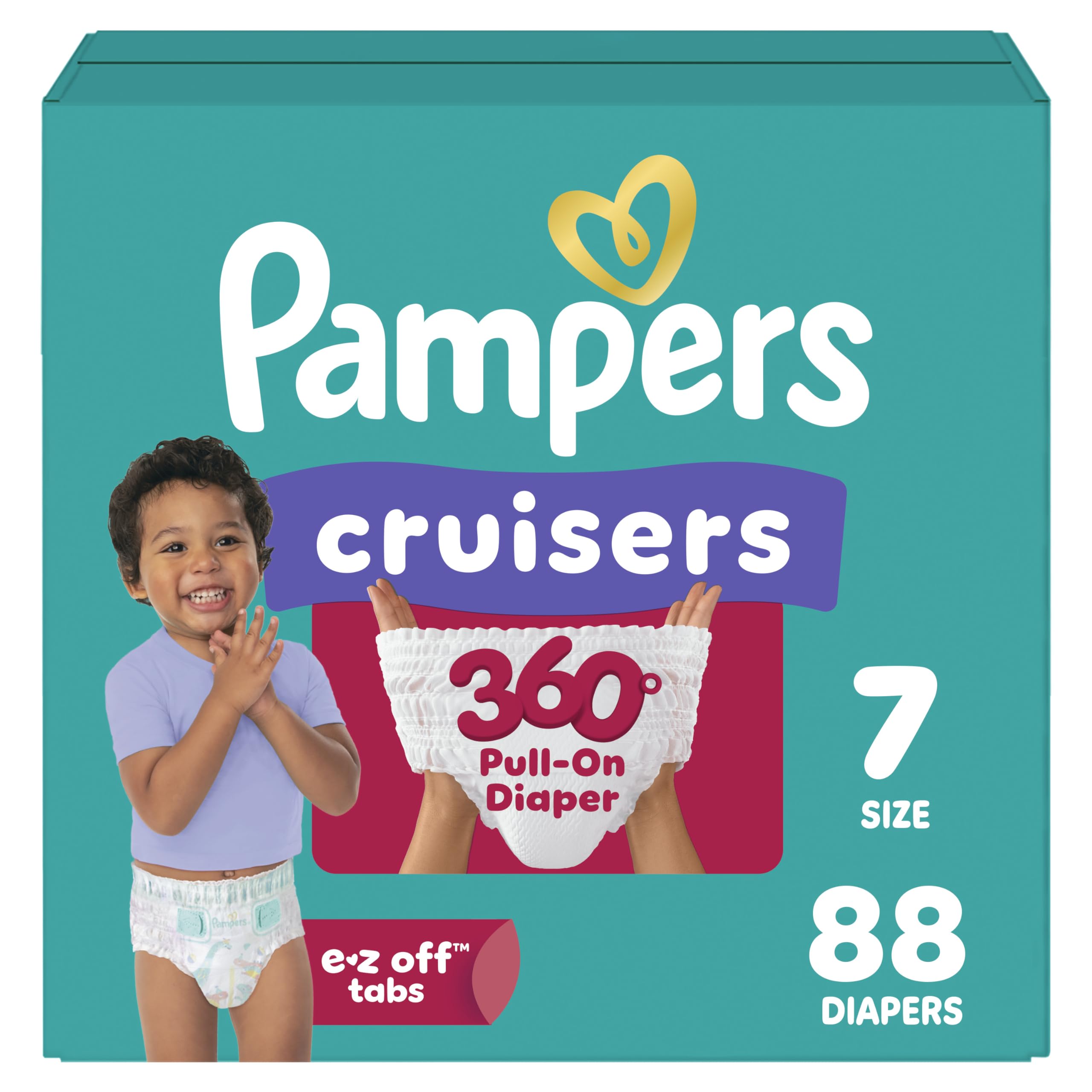 Diapers - Cruisers 360 - Size 7, 88 Count, Babyproof up to 100% Leakproof Pull-On Diaper