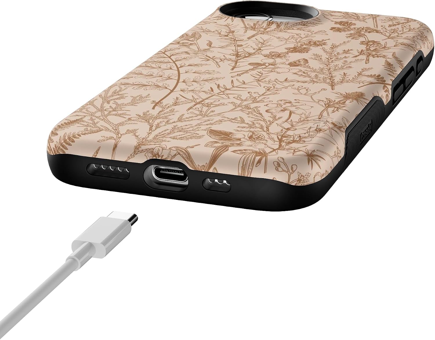 Casely iPhone 16e Case | Beige Garden | Neutral Floral | Bold Protective Design | Compatible with MagSafe