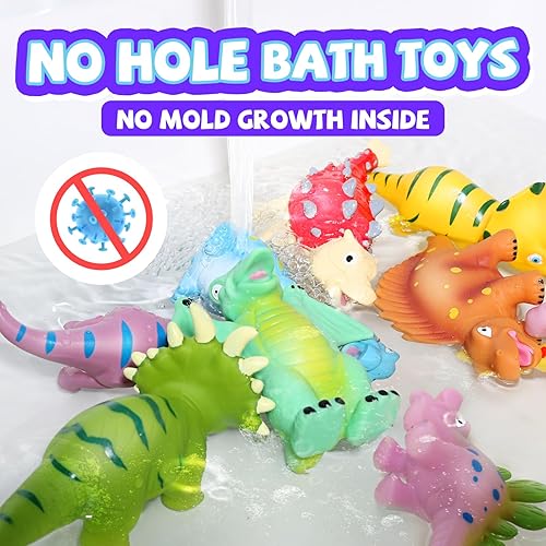 Miniatura 6 de Hely Cancy Juguetes de baño de dinosaurios, juguetes de baño sin agujeros para niños, juguetes de baño para bebés, juguetes de baño para ducha, agua