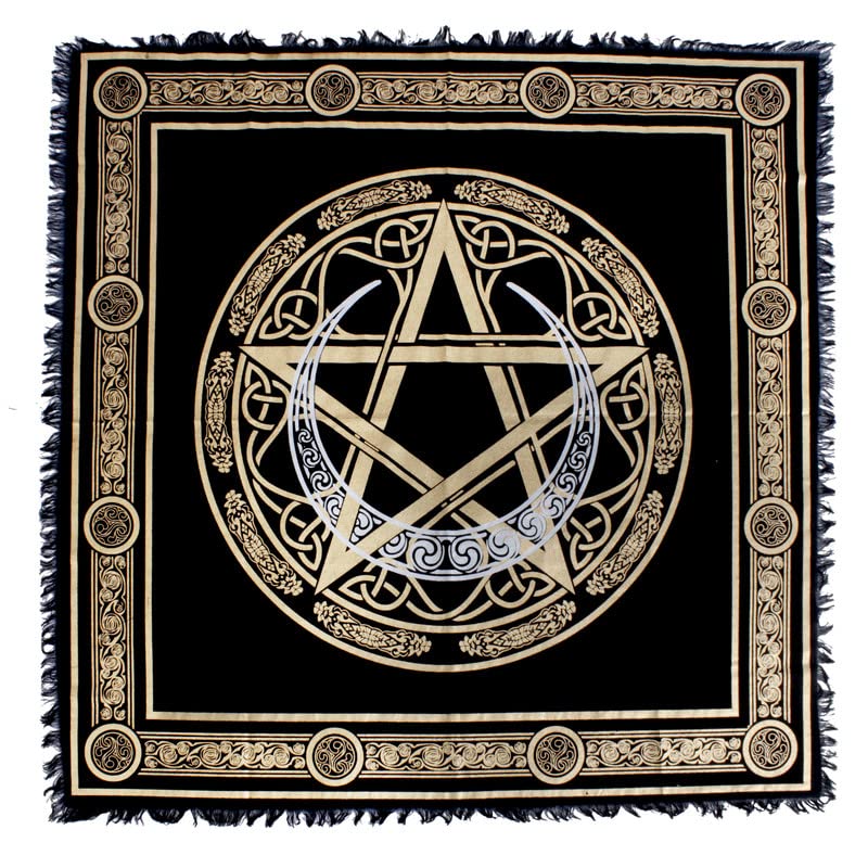OCTAZI Altar Table Cloth Tarot Cards Bandana Tablecloth Wiccan Altar Tools Napkins Witchcraft Supplies Square Witch Pagan Spiritual Celestial Deck Witchy Spell Cotton Sacred Alter Cloth With Fringes