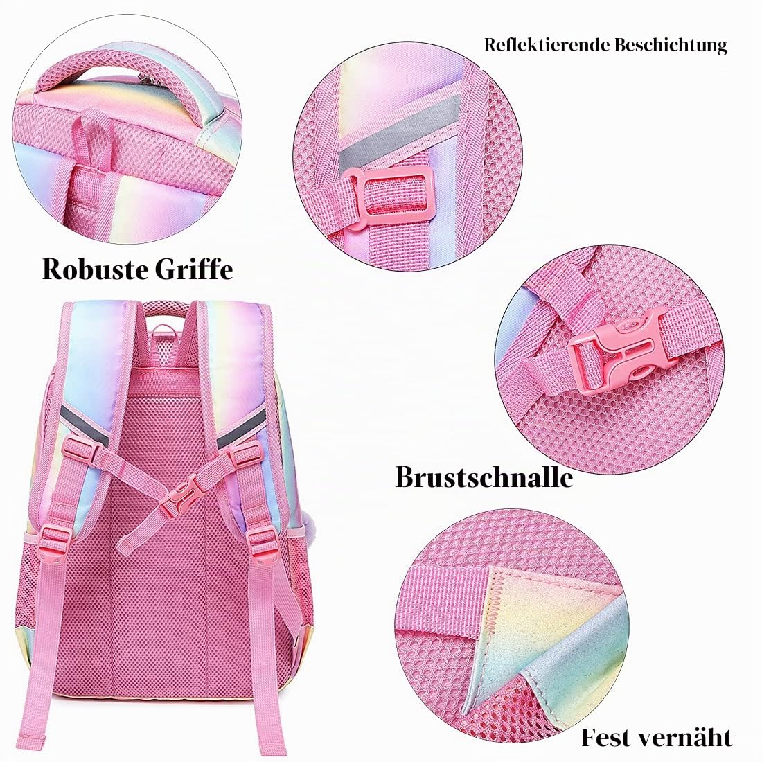 Mädchen Schulrucksack Regenbogen Rucksack Glitzer Teenager Schultaschen Set Bunte Schulrucksäcke Tagesrucksack für Reise Arbeit Hochschule