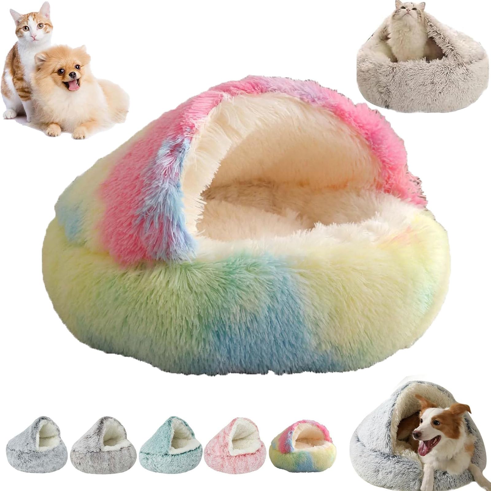 Lapkatz Nest Bed,Lapkatz Nest Bed Large,Lapkatz Nest Bed Large,Cozy Sleeping Bag for Cats,Plush Dog Bed Cave,Cat Nest Bed Lapkatz,Lapkatz Cat Beds for Indoor Cats,No Slip Bottom (Colorful, 24in)