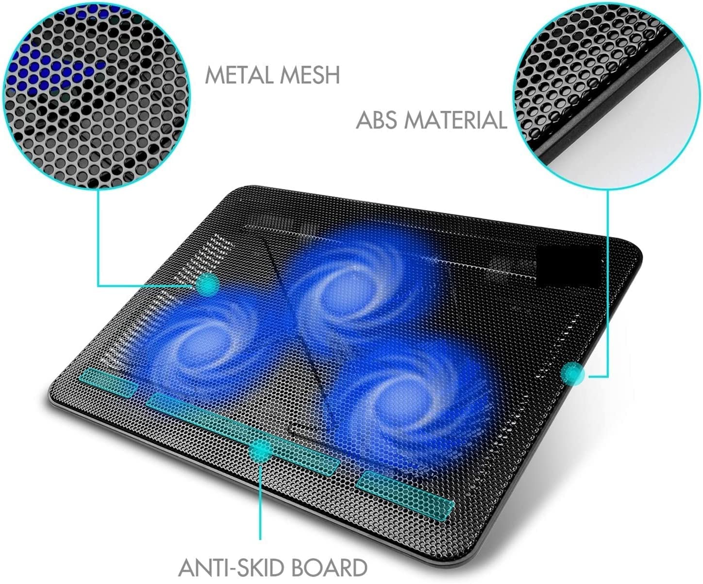 Base di raffreddamento da Gaming USB Laptop Cooler Cooling Pad Ultra-sottile Portatile 3 Ventole Mute per PC Notebook