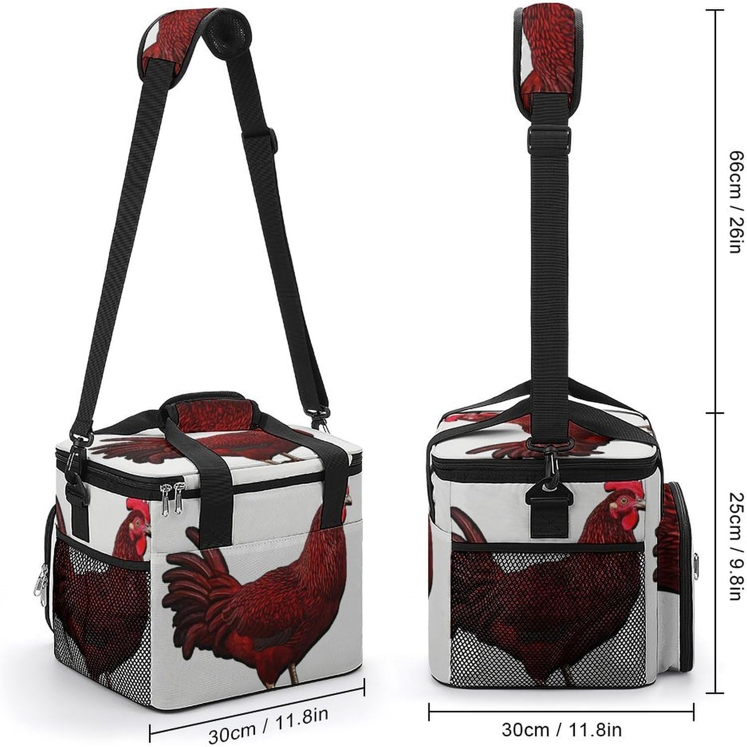 Large-Capacity Oxford Cloth Red Chicken Printed Camping Ice Bag, Outdoor Portable Insulation and Cold Storage Bag, Enjoy A Cool Camping Time