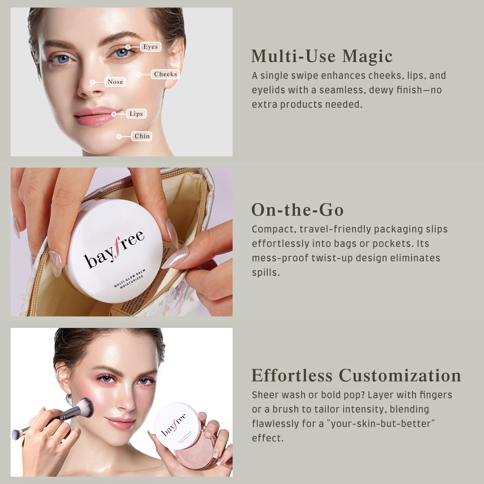 bayfree Mulit Glow Balm, Kremowy Róż do Policzków, Makijaż Twarzy, Promienne Wykończenie, Nawilżający, Kremowy, Lekki, Rozcierający Kolor (Dewy)