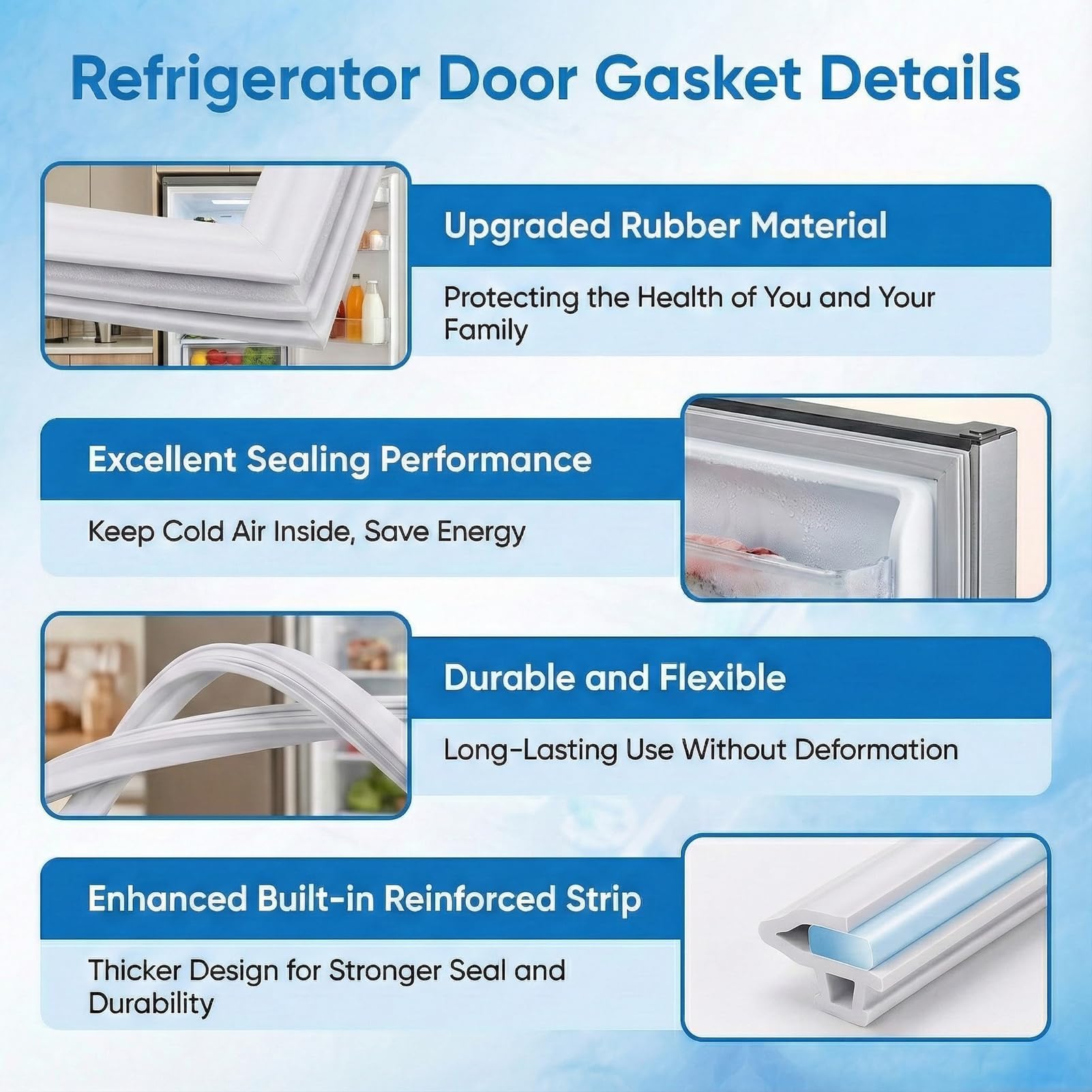 5304507200 - Junta de puerta de refrigerador compatible con Frigidaire, Kenmore y Electrolux para puerta de congelador 216522309, 216522310, 5304408631, 5304507214