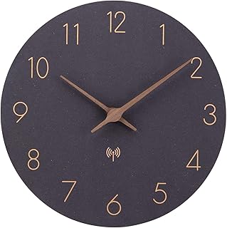 ACCSHINE Radio-Controlled Wall Clock MDF Wood Wall Clock Without Ticking Noises Silent 30 cm Quartz Battery Large Wall Clock Easy to Read for Room Home Kitchen Bedroom Office School (Black)
