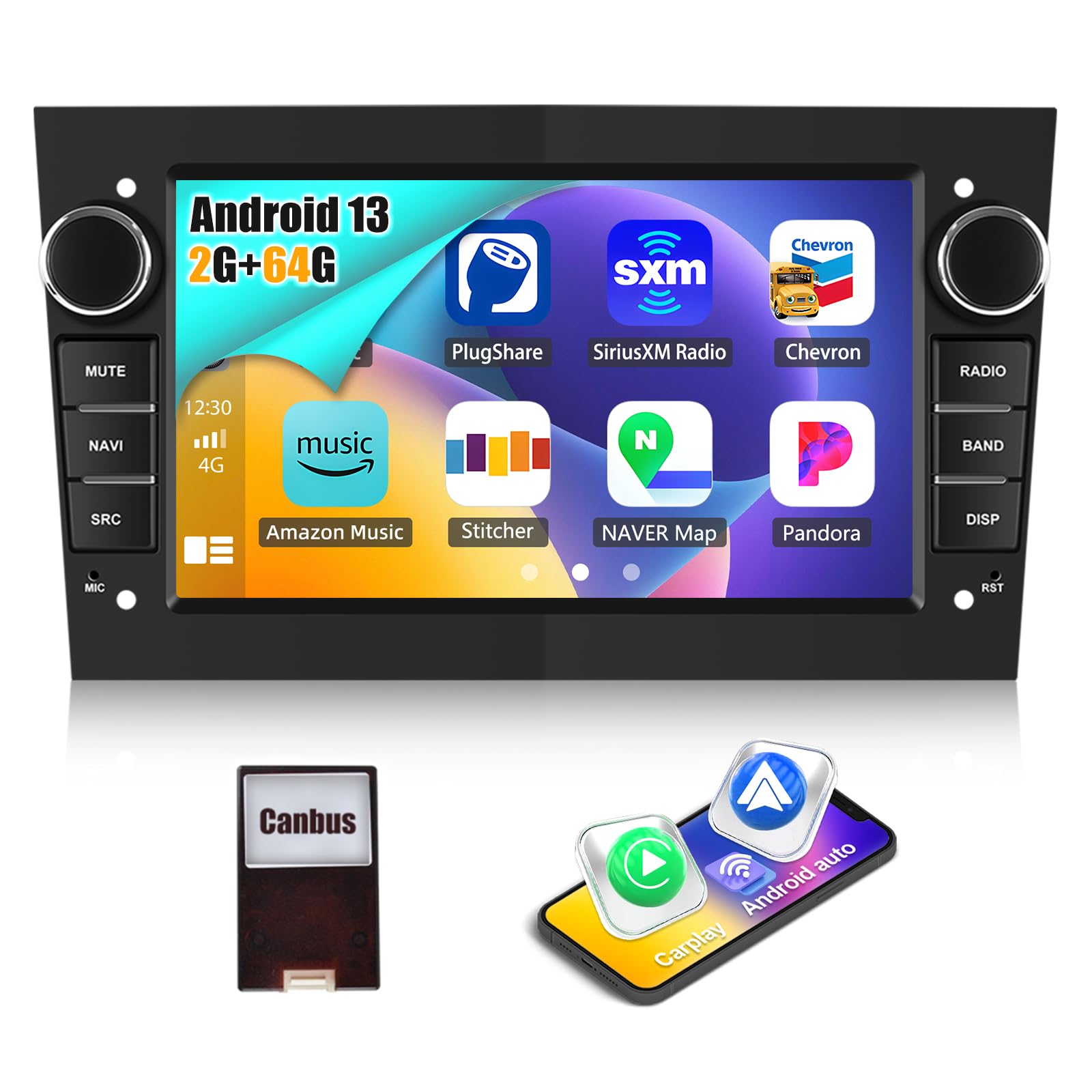 CAMECHO 2+64G Android 13 Car Stereo for Opel Astra Antara Vectra Corsa Zafira Meriva Support Sat Nav 7 inch Double Din Car Stereo with Wireless Carplay Android Auto RDS FM Radio Bluetooth