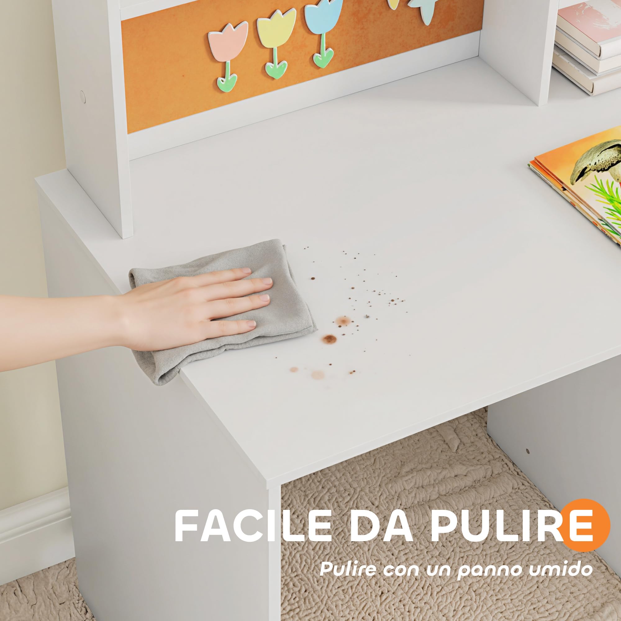AIYAPLAY Set Scrivania e Sedia per Bambini con Ripiani, Armadietto, Cassetto e Bacheca, Set Tavolo e Sedia per Bambini 3-12 Anni, Banco Scuola per Ragazzi in Legno per Cameretta, Sala Studio, Bianco