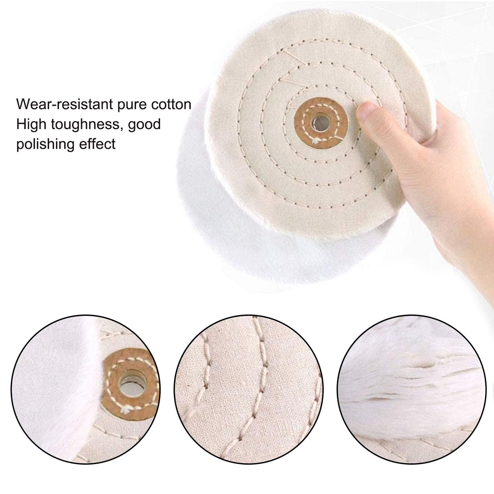 2 PCS Bench Grinder Polisher Cotton Buffing Polishing Wheel 6 inch for Bench Grinder with 1/2" Arbor Hole 50 Ply White Fine Cotton for Wood Metal Jade Jewelry Drill Polishing Kit - Image 4