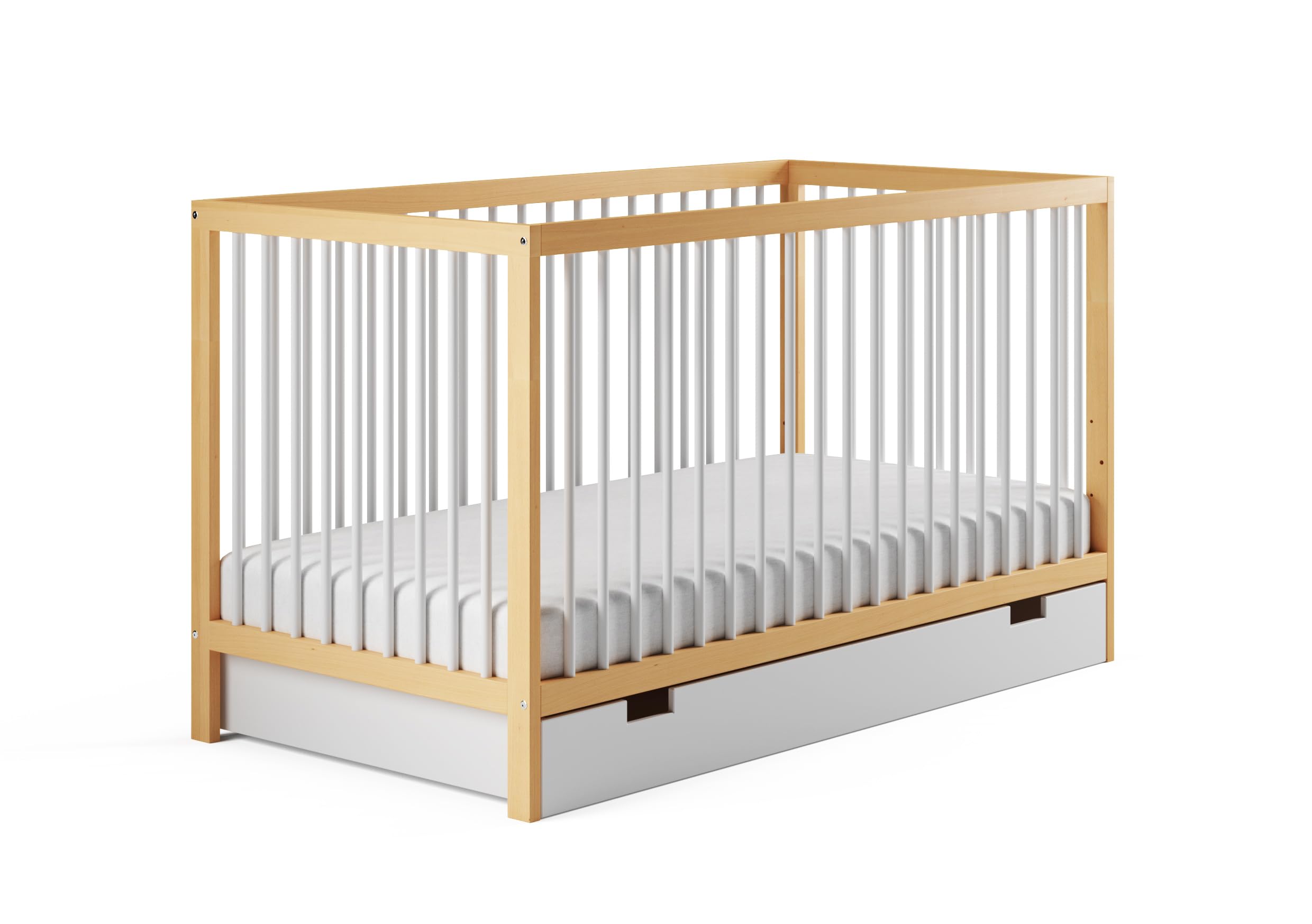 Kids Collective Culla con cassetto Culla 60x120 & 70x140 cm regolabile in altezza e con pioli estraibili Lettino per bambini | 70x140 cm legno di faggio bianco naturale molto robusta Made in Europe