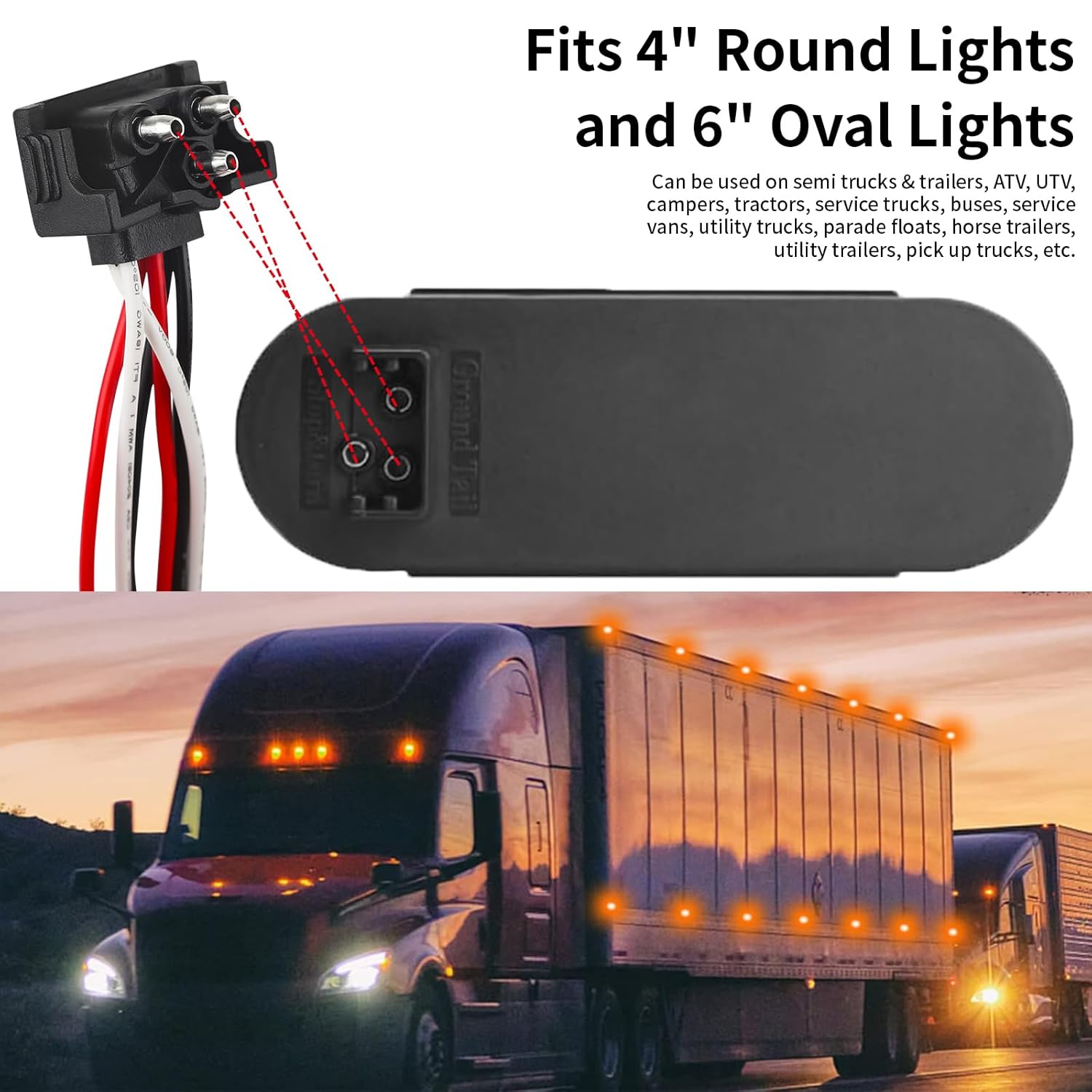 50x 3 Wire Plugs, Triple Male Bullet Wire Harness Roll, Right Angle 18AWG 3 Prong Pigtail Harness for Stop Turn Tail Light, Trucks & Trailers, Continuous 50 Plugs, 10" Lead Spacing