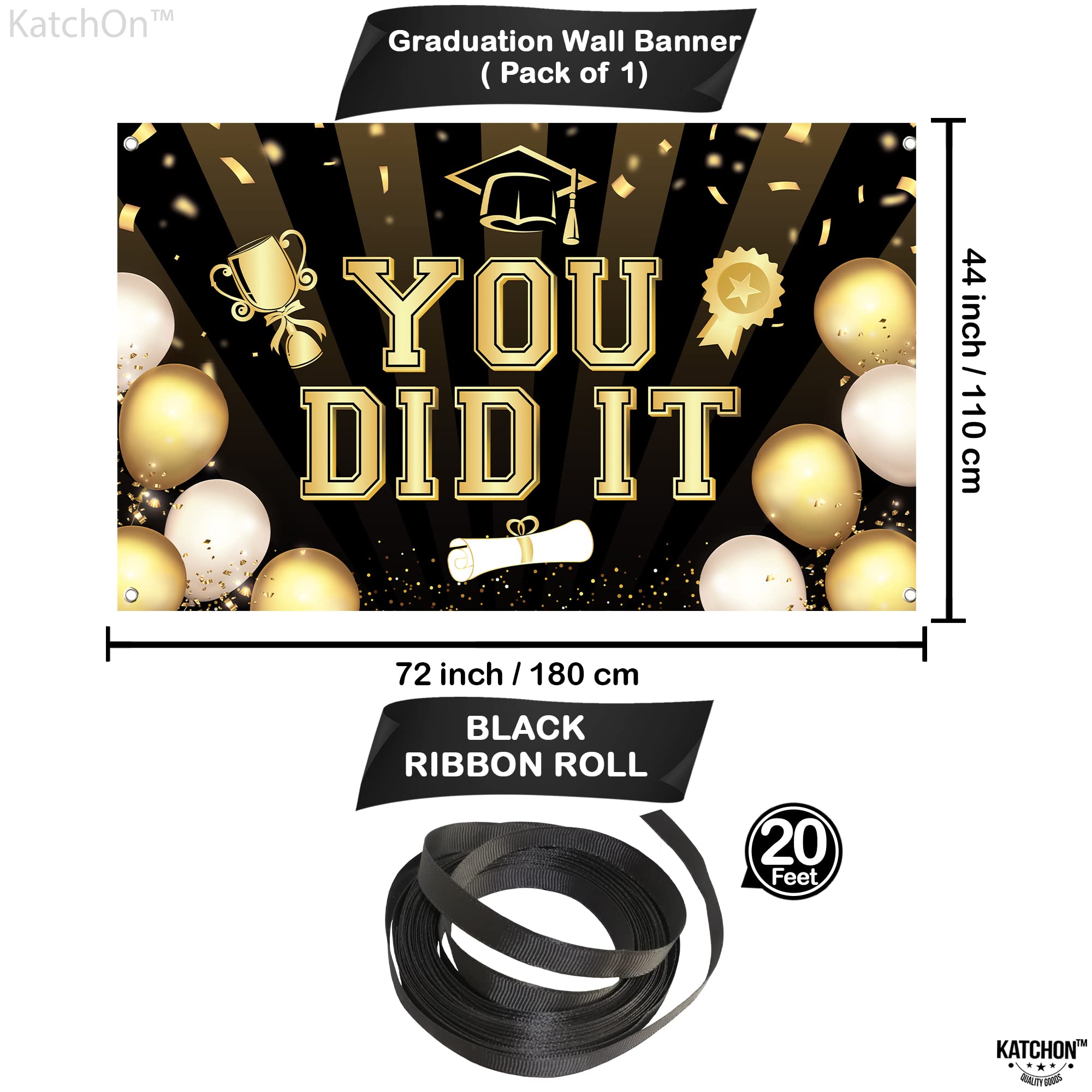 Black Gold Graduation Decor KatchOn You Did It Balloons - 16 Inch Black ...