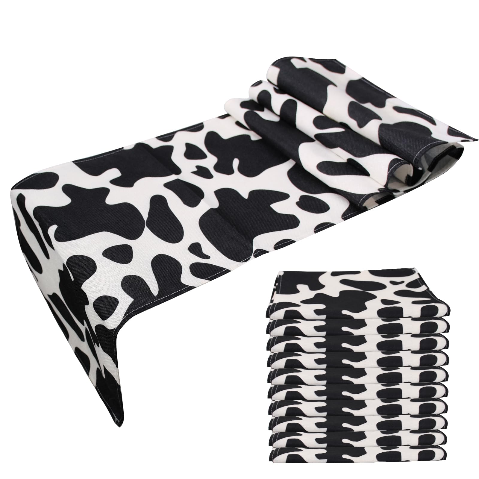 Photo 1 of 10 Pcs Linen Cow Print Table Runner Black and White Farm Cow Print Tablecloth Western Barnyard Cowboy Themed Table Cloths for Birthday Party Decorations Home Kitchen Table Supplies ( 13 x 72 in)