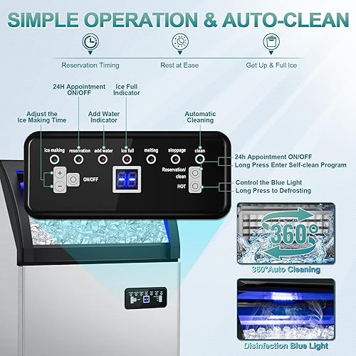 Vista 46 de Nugget Ice Makers - Máquina de hielo de pellets masticables suaves con función de limpieza automática, modo de mezcla de hielo/agua/agua helada, 50
