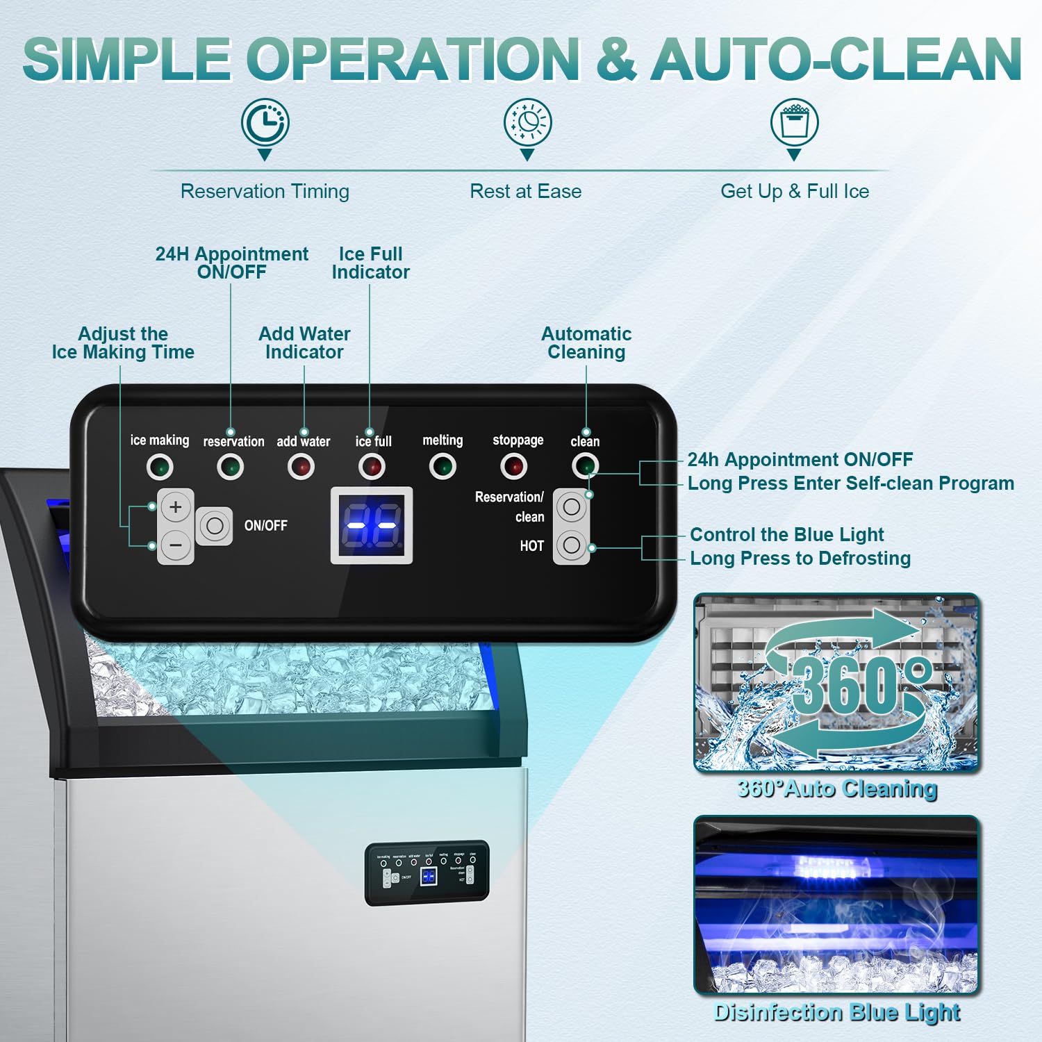 Commercial Ice Maker 260lbs/24h, Ice Machine 72pcs Ice Cubes, Undercounter Ice Maker Machine With Water Line And Filter, 35 Lbs Storage Ice Bin, Stainless Steel Ice Maker For Home,Shop,Bar on Fridge.com - View 2