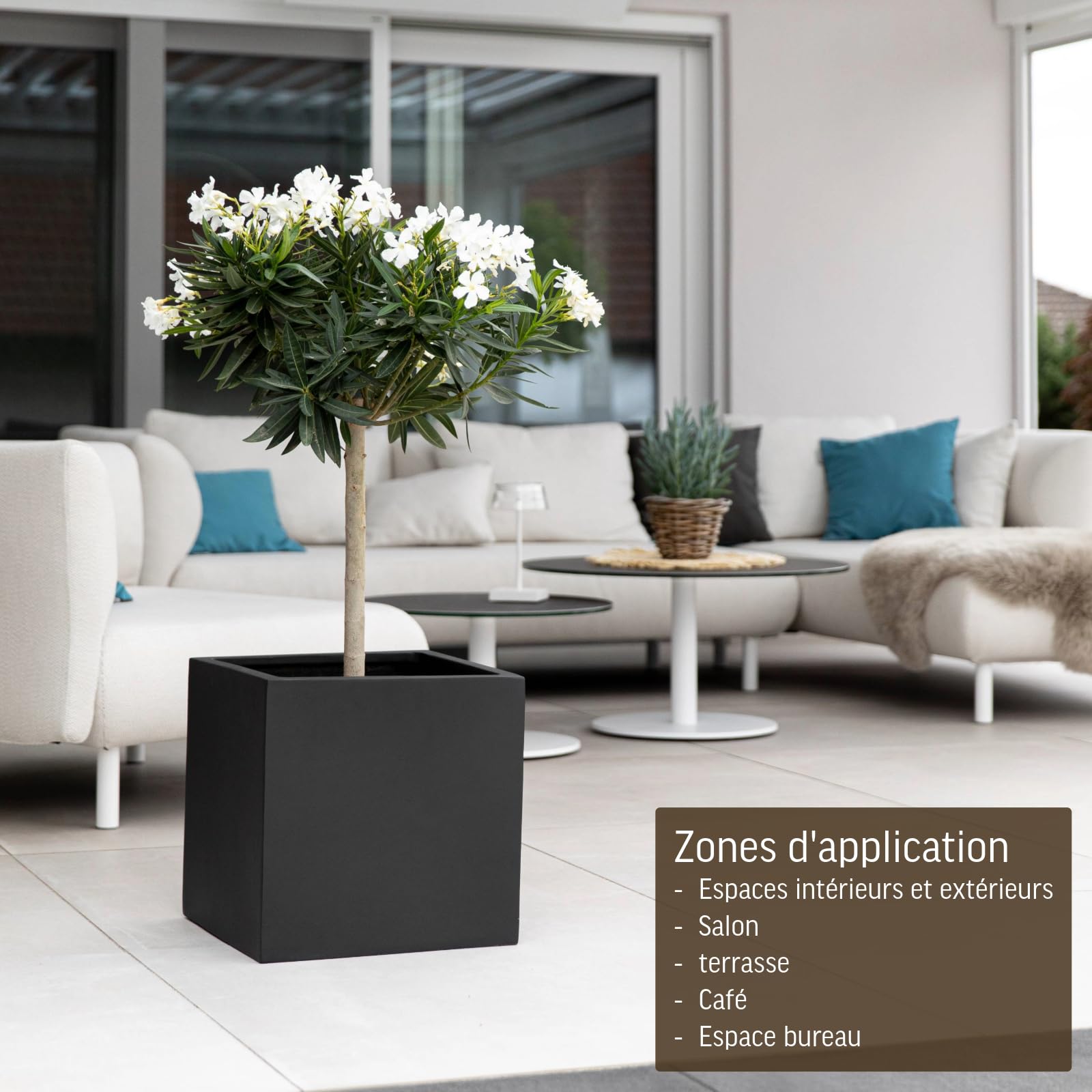 VIVANNO Jardinière en Fibre de Verre 40x40x40 cm Anthracite Mat Carrée Extérieur Intérieur