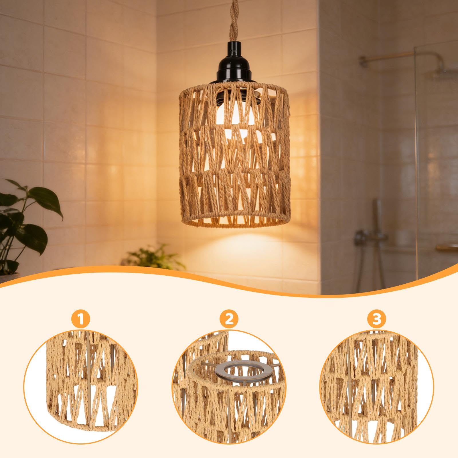 Sharplace Rattan-Lampenschirm Korb-Lampenschirm für Hängelampe, Deckenlaternenabdeckung, Kronleuchterabdeckungen, Boho-Hängelampenschirm für Café, Wohnzimmer, Flur, Küchentisch, Hochzeit, 15 x 11,5 cm