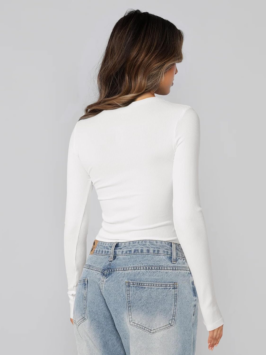 Women Ribbed Long Sleeve Scoop Neck Tops Knit Stretch Fitted Casual Tops Tee Slim Fit Fall Going Out Sexy Basic Shirts - Image 4