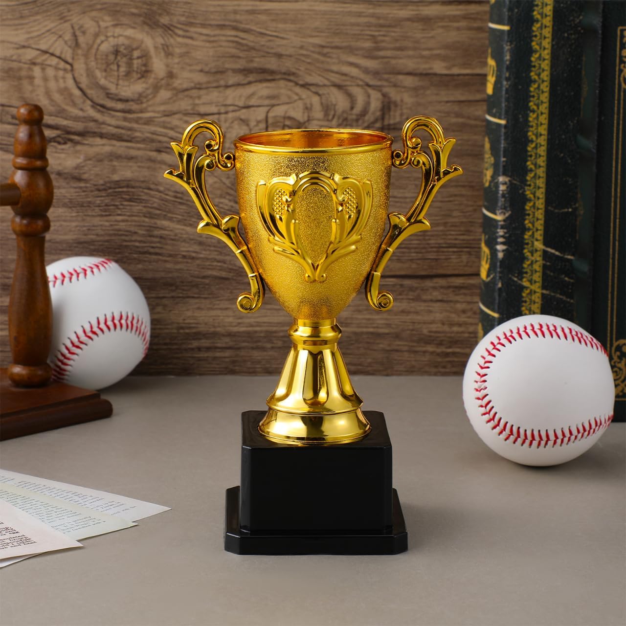 NUOBESTY Plastic Trophy Cup for Kids, 7.08 Inch Golden Award Trophy with Base, Sports Competitions, School Rewards