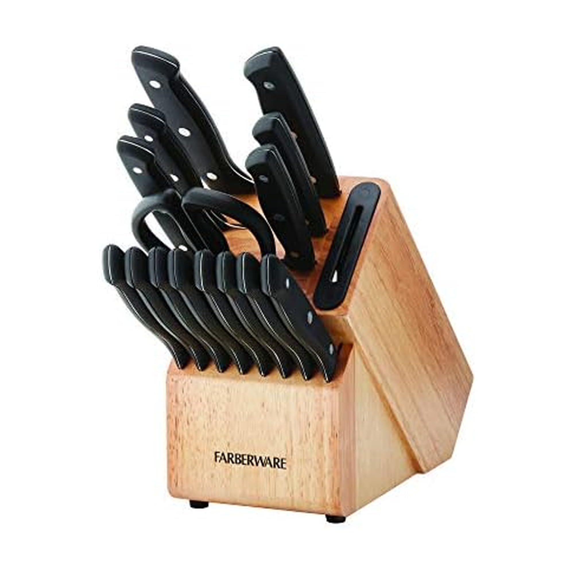 Farberware Edgekeeper 16-Piece Triple Rivet Block Set with Built in Knife Sharpener, Natural