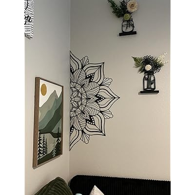 ESTART Grote metalen mandala muurkunst, unieke lotusbloem wanddecoratie kunstwerk, geschikt voor kantoor en thuis, binnen en buiten decoratie (zwart