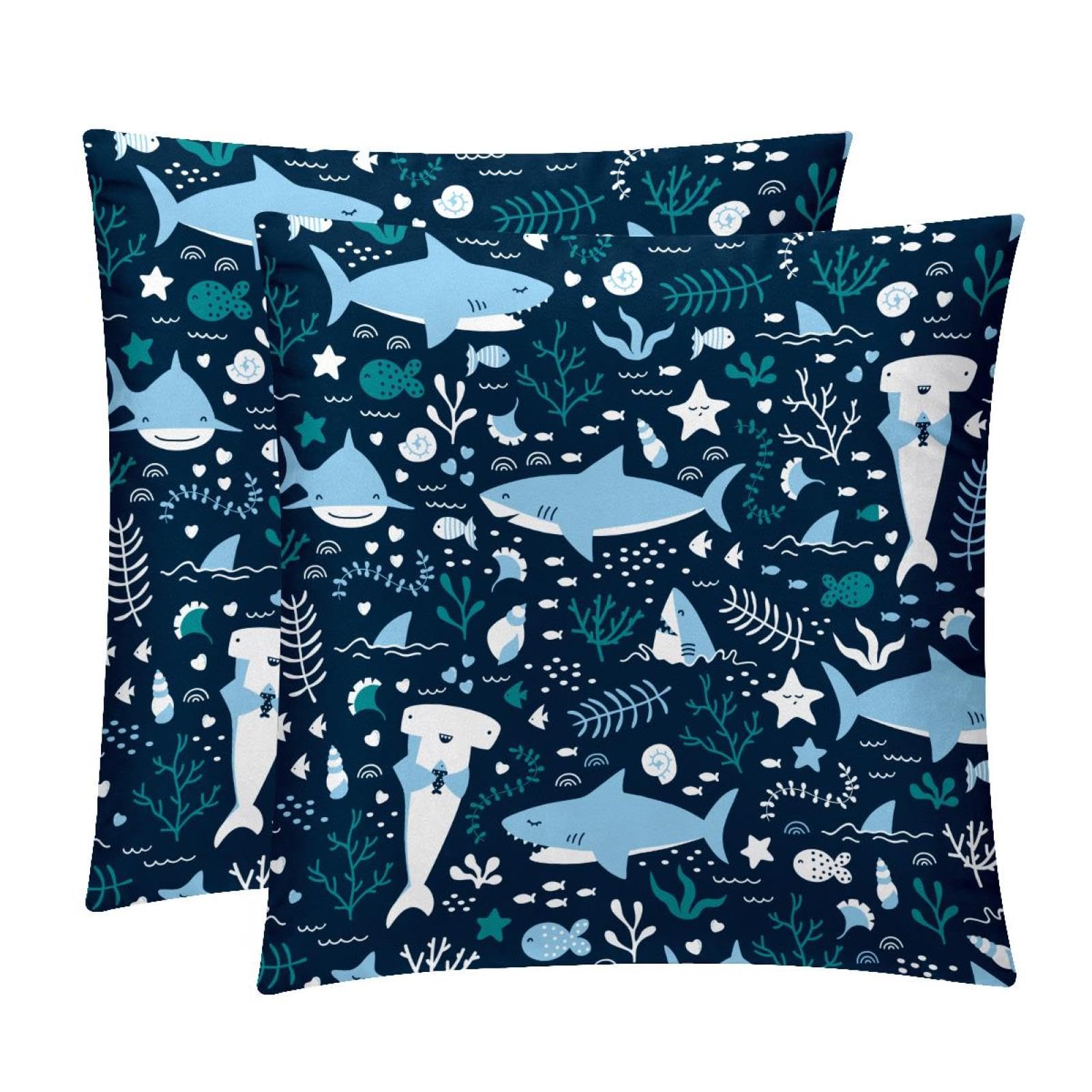TDGKPZ Shark Blue Throw Pillow Covers 2 Pack Cushion Cases Decorative Pillow Cases Home Decor 50x50cm