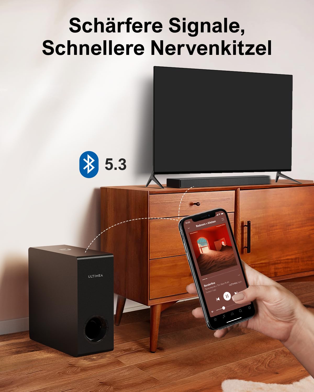 ULTIMEA Soundbar für TV Geräte mit Dolby Atmos, BassMX, 3D Surround Sound System für TV Lautsprecher Heimkino, Soundbar mit Subwoofer, 5.3 Bluetooth PC Sound Bars, 190W Spitzenleistung, Nova S50