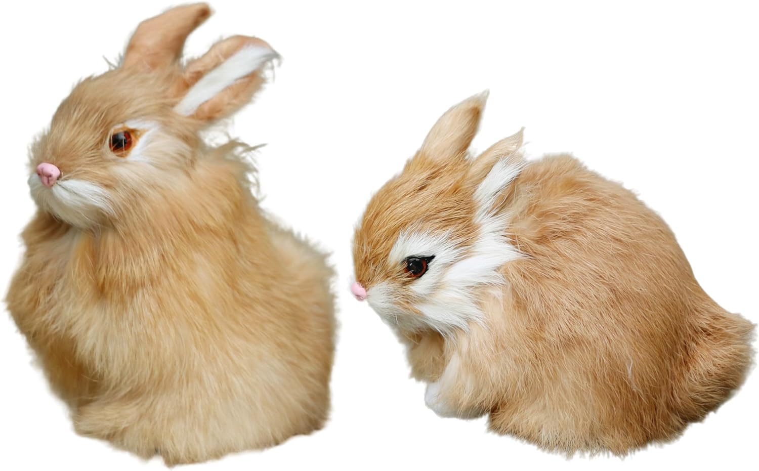 Easter Bunny Plush Figurine - 2 Piece Mini Realistic Rabbit Staffy for Spring Basket Fillers, Home Decoration, Photoshoot Props, (Orange)