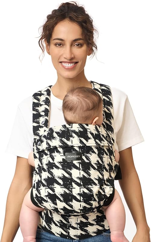Portabebés Momcozy PureHug: ergonómico, acogedor y liviano para 7-45 lbs | Fácil de poner, IHDI saludable para la cadera, soporte lumbar 3D EVA, correas en X para una distribución uniforme del peso, 100% algodón, pata de gallo
