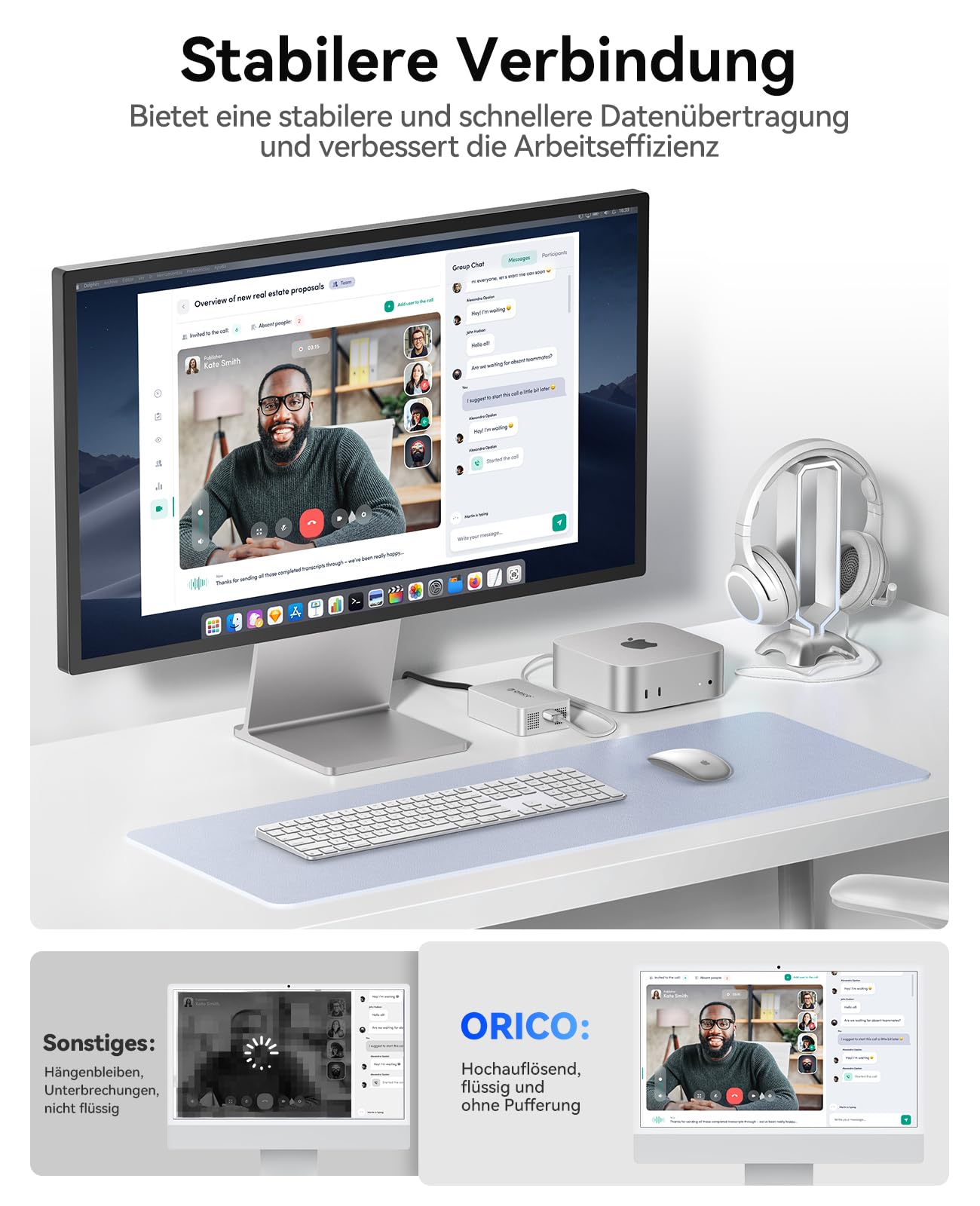 ORICO USB 4 to 10GbE Ethernet Adapter for Thunderbolt Unterstützt 10Gb/s, 5Gb/s, 2.5Gb/s, 1Gb/s und 100Mb/s Base-T, Kompatibel mit Thunderbolt 3/4/5 Geräten, mit 0.3M 40Gbps C zu C Kabel