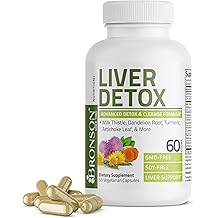 Bronson Liver Detox Advanced Detox &amp; Cleansing Formula Supports Health Liver Function with Milk Thistle, Dandelion Root, Turmeric, Artichoke Leaf &amp; More, Non-GMO, 60 Vegetarian Capsules