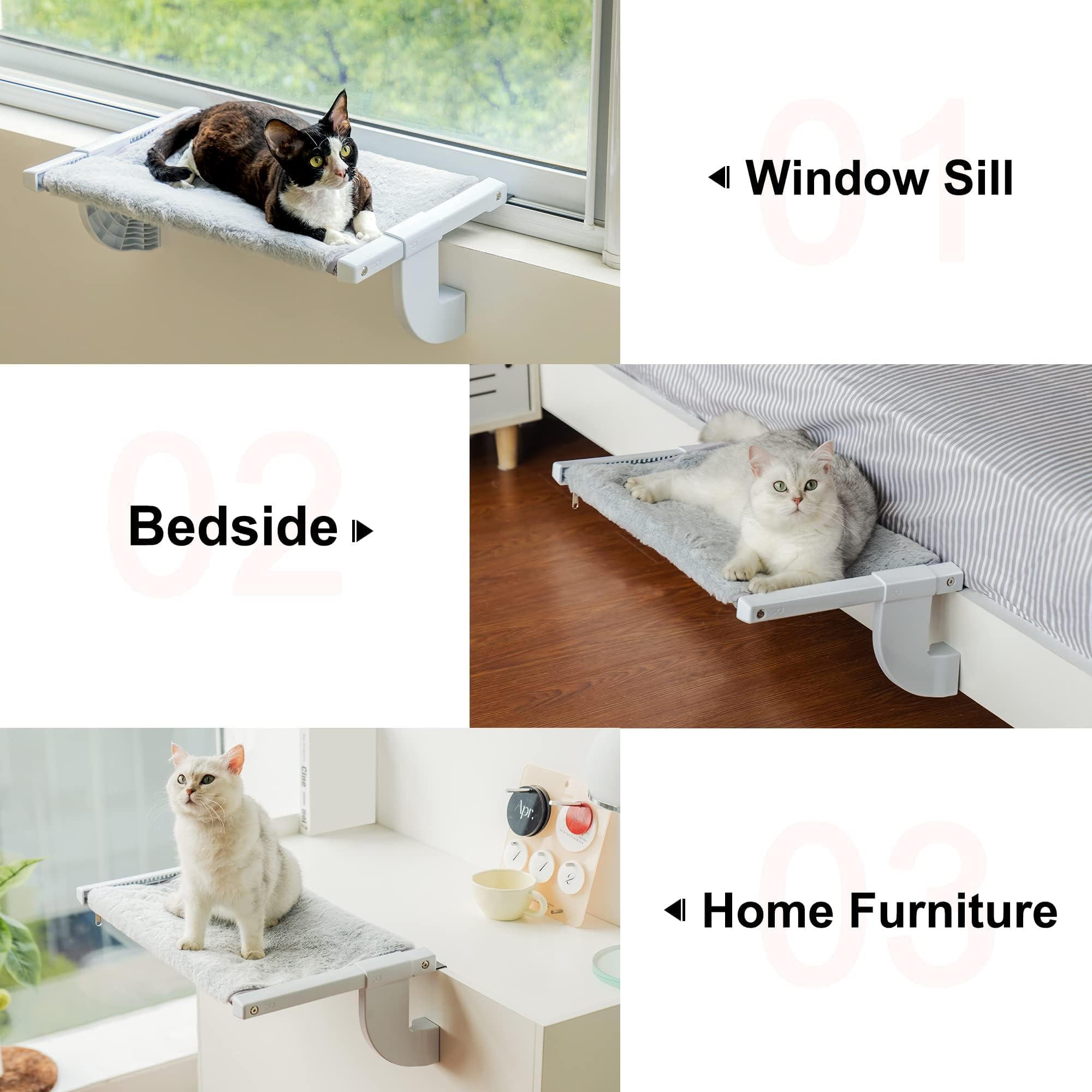 MEWOOFUN Hamac chauffant pour chat - Lit pour chat - Hamac réglable avec coussin double face - Lit stable jusqu'à 18 kg - Gris