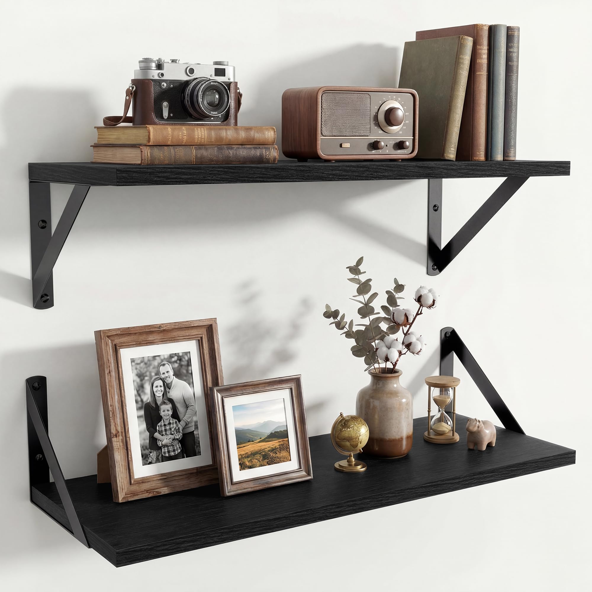 Axeman 20 Inch Floating Shelves, 8 Inch Deep Black Set of 2