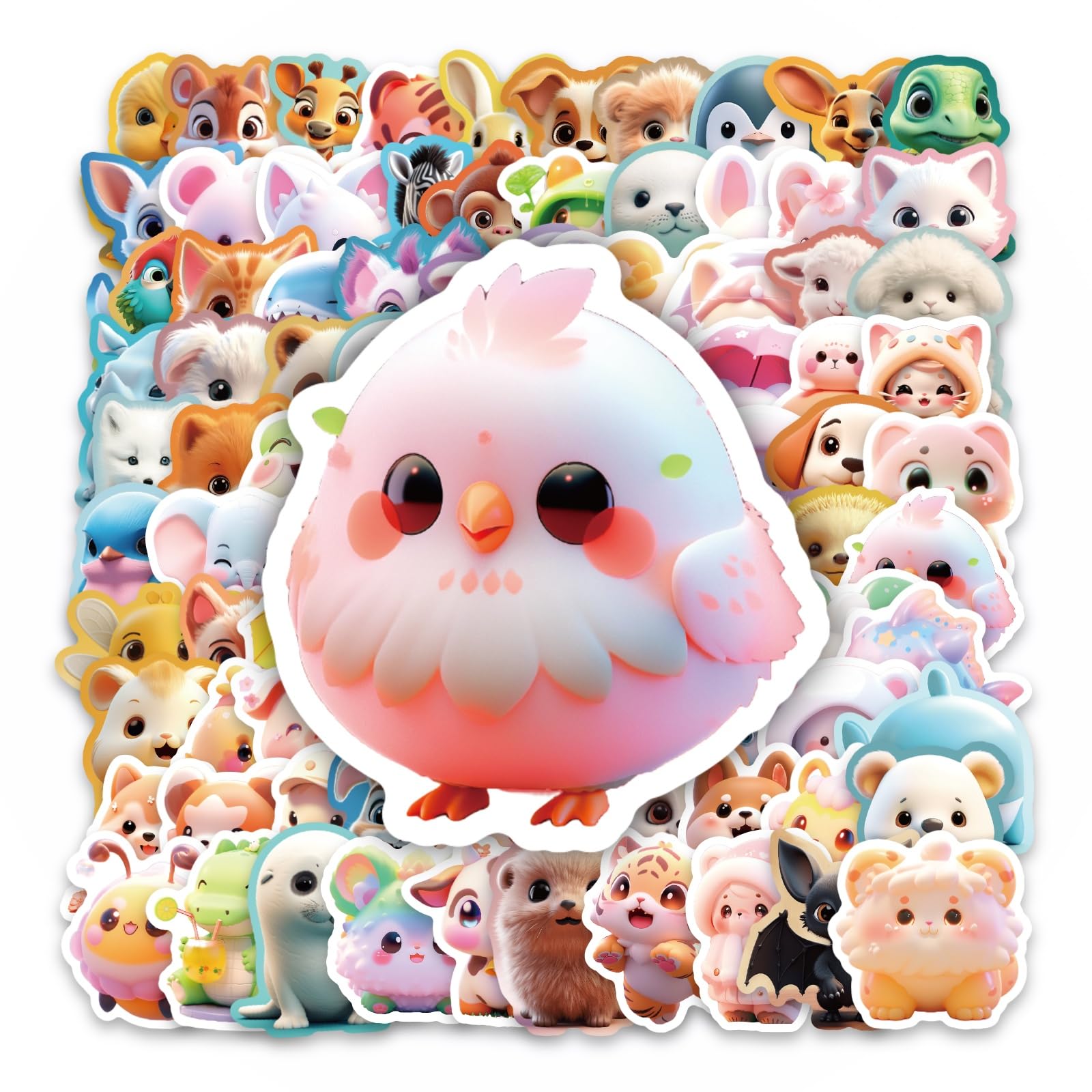 100 simpatici adesivi a forma di animali per Kindle, confezione di adesivi in vinile Kawaii con adorabili animali pastello e animali dei cartoni animati per laptop, diari, custodie per telefono