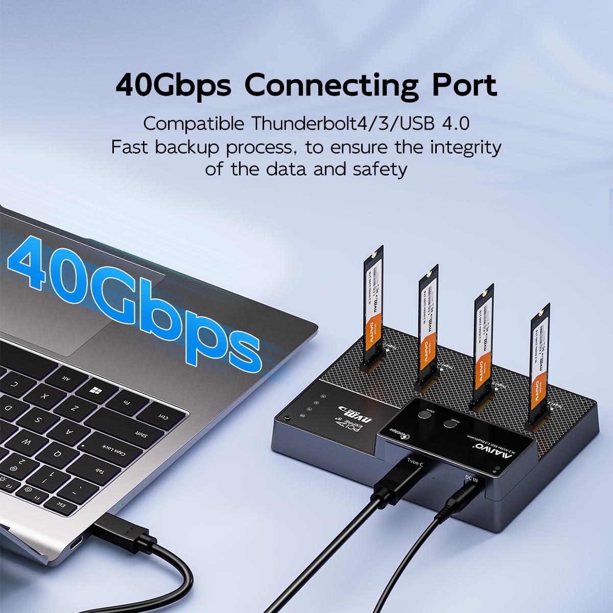 MAIWO 4 Bay M.2 NVMe SSD Dock mit Kühllüfter, USB 4.0 NVMe Cloner Duplikator, unterstützt 1-zu-3 Offline-Klon- und Software-RAID, 40 Gbit/s High Speed, abwärtskompatibel Thunderbolt 4/3