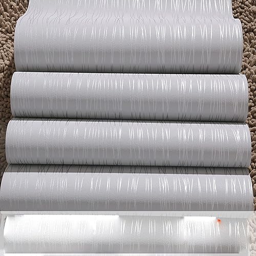 Miniatura 5 de Q QIHANG Rollo de papel pintado de moda moderna no tejida con rayas lisas para sala de estar, dormitorio, color plateado y gris, rollo de papel