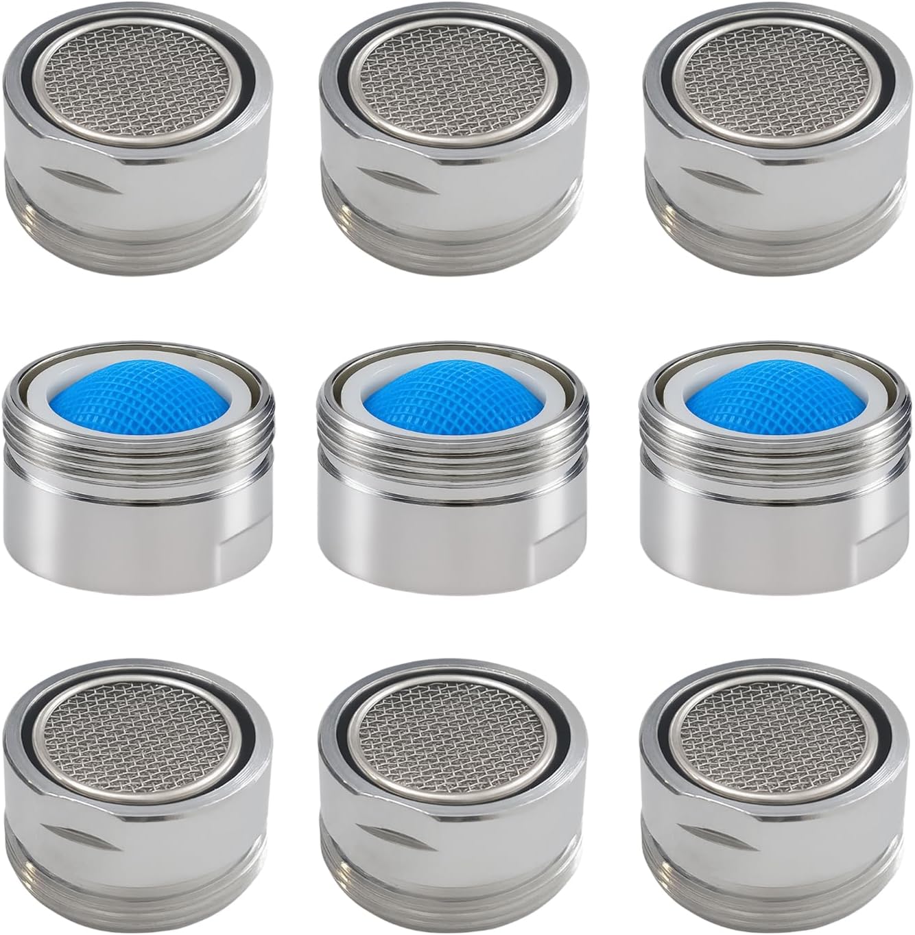 9 Pack Faucet Aerator Attachment, Chrome Brass Sink Accessory, 15/16 Inch 24mm External Thread, Replacement Part (M24 Male Thread)