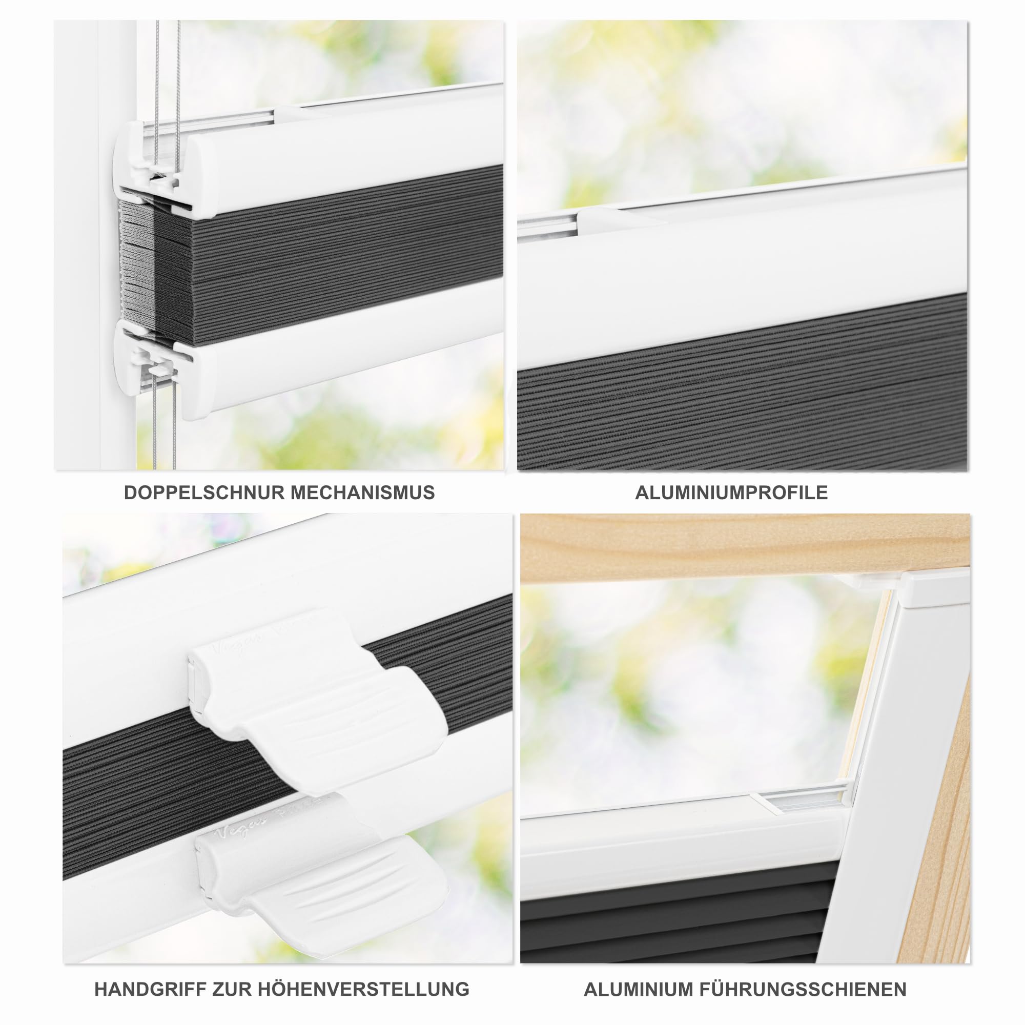 Estika Tenda plissettata oscurante termica per finestra da tetto Velux con foratura - Modello: F06 - Colore del tessuto: Grafite-bianco (Blackout) - per interni, protezione solare