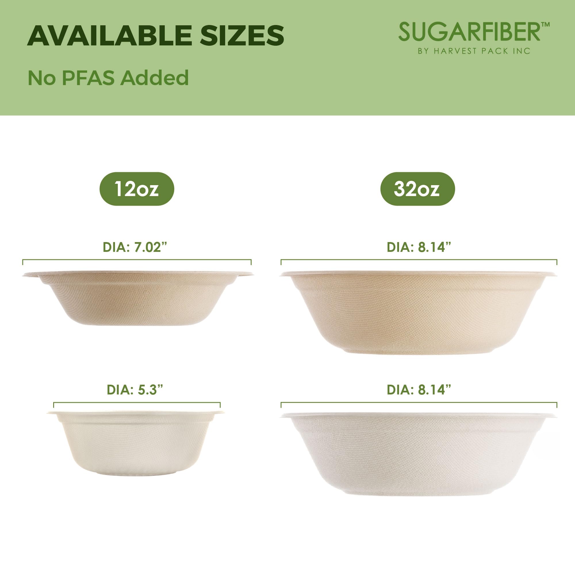 Paquete de 100 cuencos de papel redondos blancos sin PFAS de 32 onzas, compostables, resistentes, ecológicos, desechables, fibras vegetales de caña de azúcar, para preparación de comidas y comida para