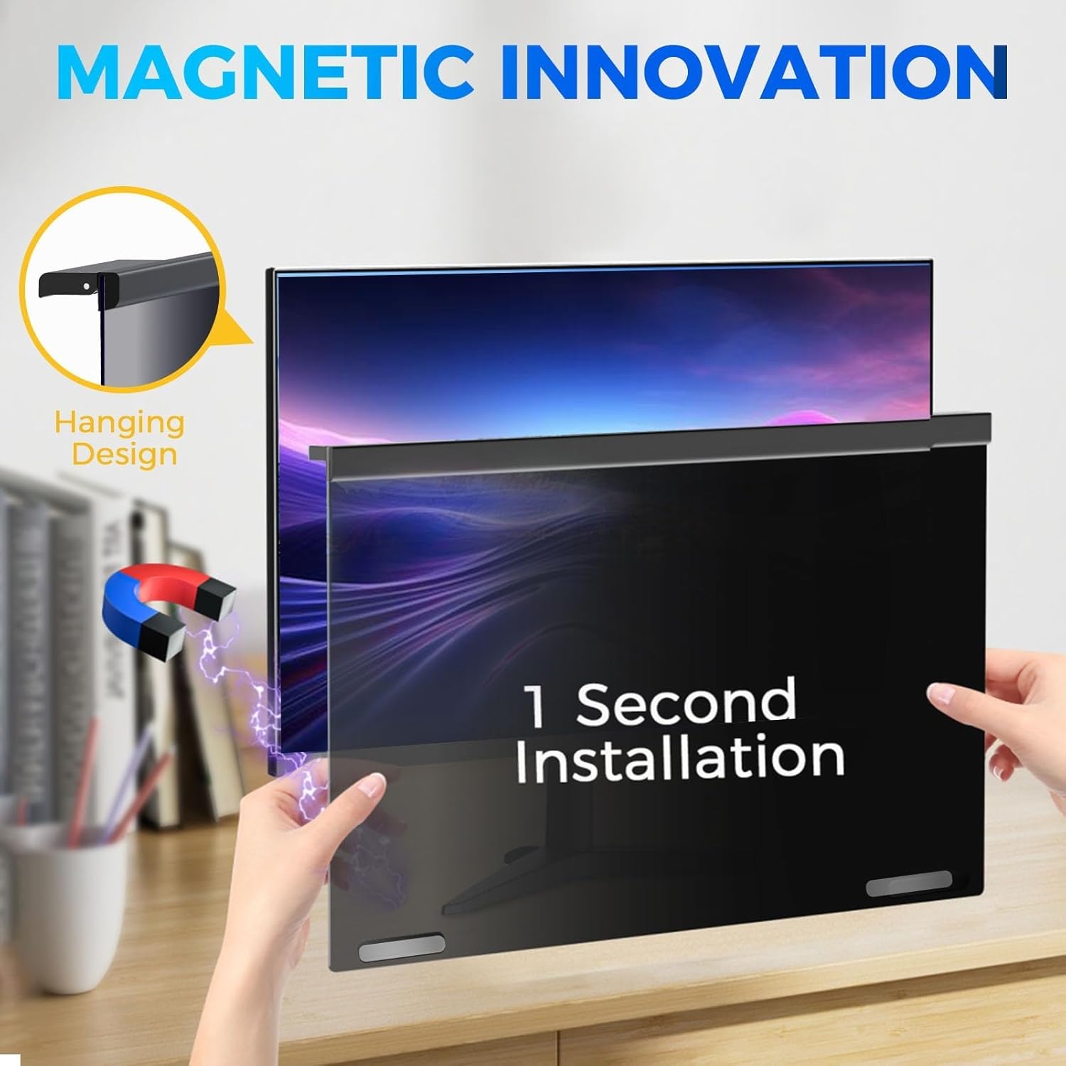 Magnetic 27 Inch Computer Privacy Screen Filter for 16:9 Aspect Ratio Widescreen Monitor, Eye Protection Anti Glare Blue Light Computer Privacy Shield Panel, Removable Anti-Scratch Protector