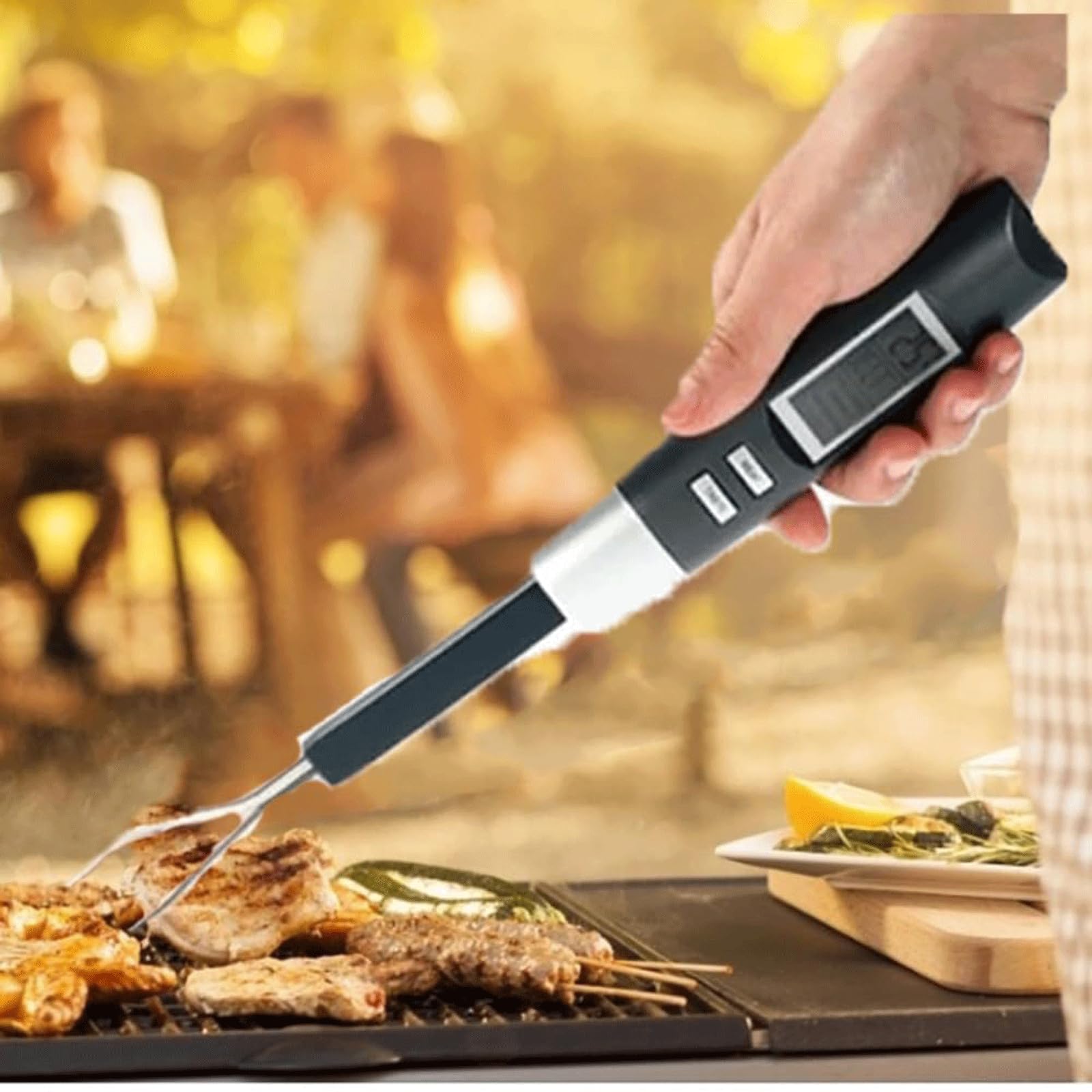 KRILLIQ Termómetro de Metal para Barbacoa con sonda Tipo Tenedor, termómetro Digital para Carne de Lectura instantánea, termómetro para Alimentos para cocinar a la Parrilla