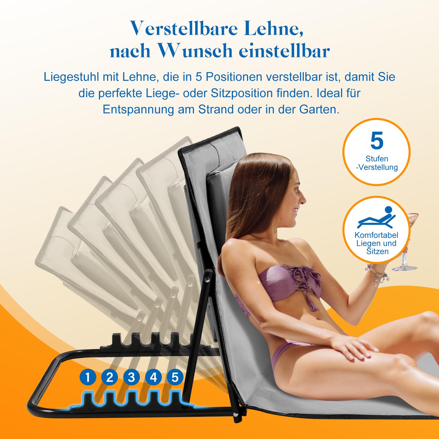 VALICLUD 2 Pièces Support Plastique Chaise Longue Ajustable Positions